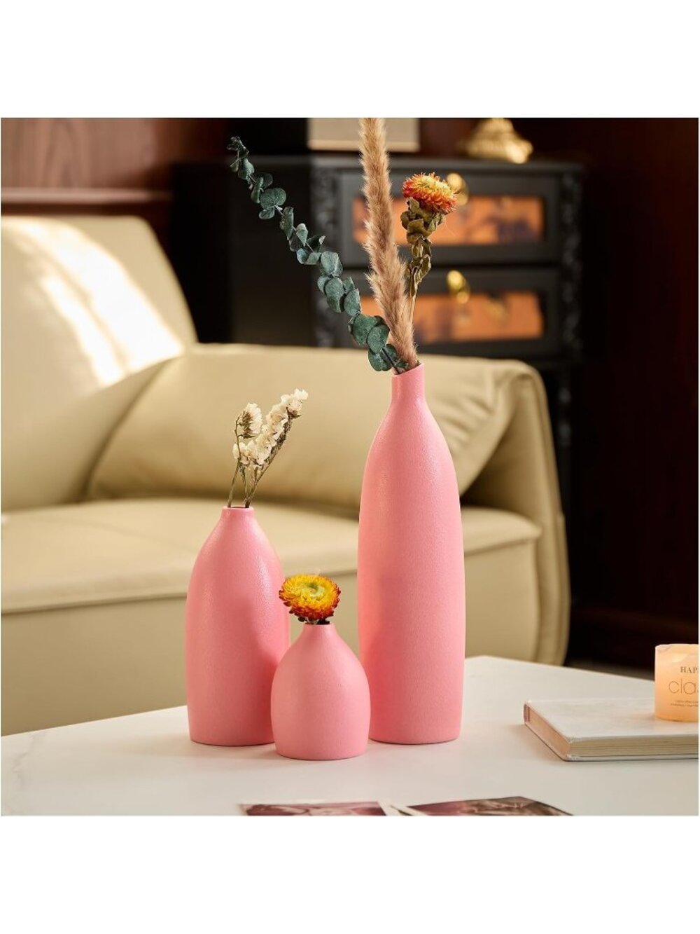 Pink Vase Set Coastal Island Living Room Office Table Fireplace Shelf Decoration
